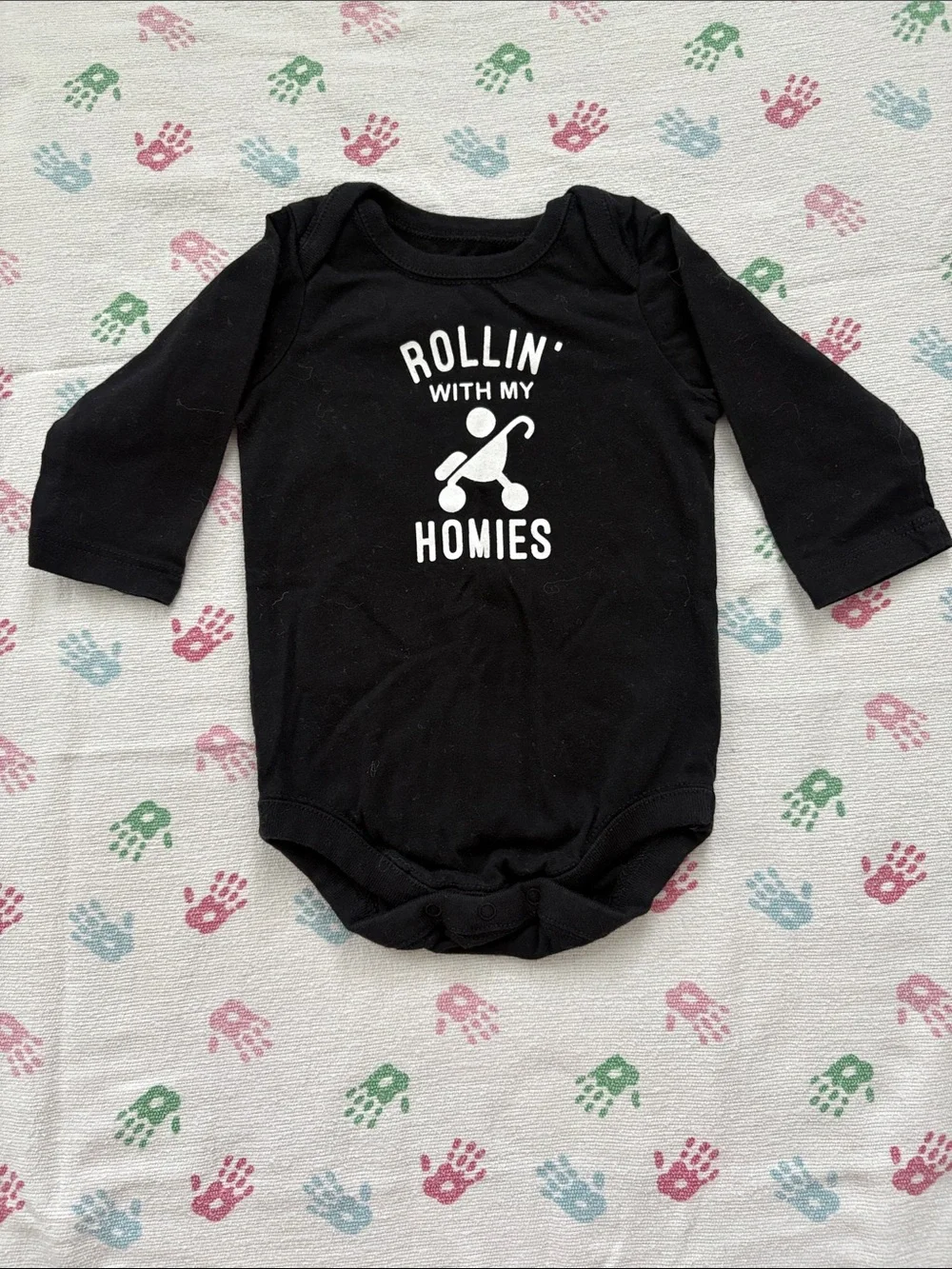 5for25 | The Children's Place Black Long Sleeve “Rollin with my Homies” Onesie